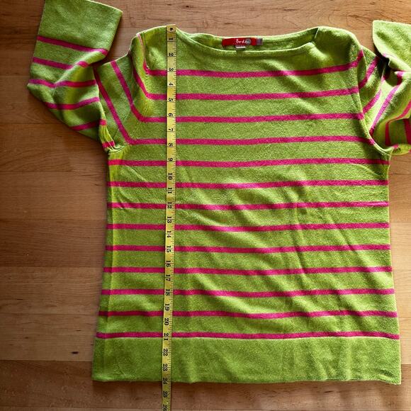 Boden Cashmere Sweater Striped Boat Neck Green Pink Size 10 Cozy Preppy Nautical - Picture 10 of 10